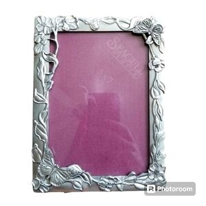 5x7" Seagull pewter frame with flowers butterflies EUC